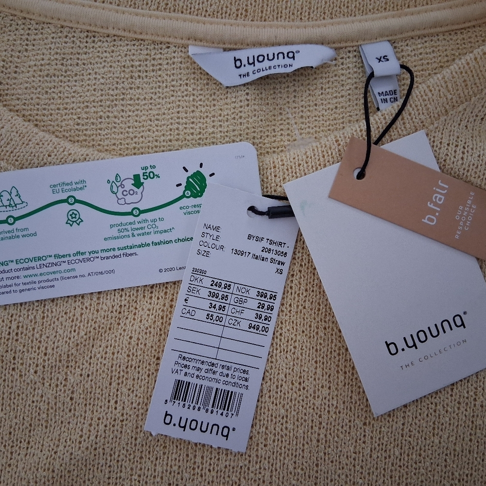 NWT B. Young/ Butter Yellow Short Sleeve Knit Tee/ Semi-sheer/ Size US XS - Picture 7 of 11